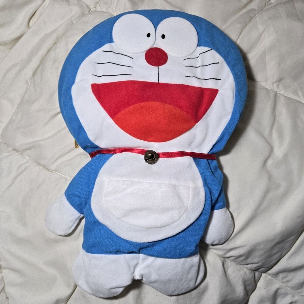 Vintage 90s Doraemon Reversible Plush Bag Dorayaki Shape Anime Cat Rare 2 in 1